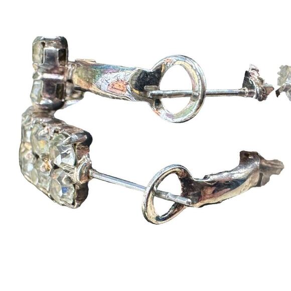 Vtg Hoop Earrings Statement double row crystals//pierced cocktail wedding 1.4" - Picture 3 of 6